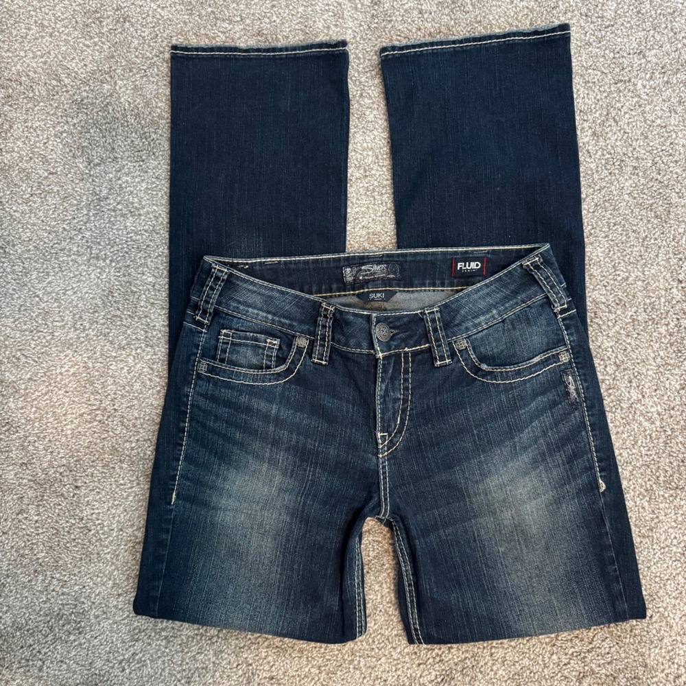 Western Y2K style Indie Sleaze Silver Jeans Suki Mid Slim Boot 30x33 Dark Wash